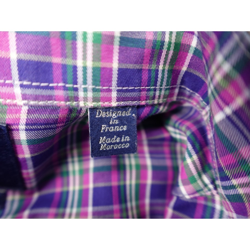 Faconnable Mens Plaid Button Down Shirt Large Purple Green White Long Sleeve L - Picture 11 of 13